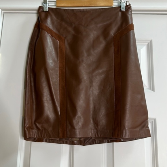 J. McLaughlin Brown Leather Mini Skirt 4 - Picture 1 of 10
